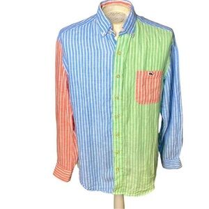 Vineyard Vines 100% linen pastel colorblock striped classic fit Tucker shirt